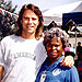 Cooking pancakes for kids in the LA riots area - c. 1992